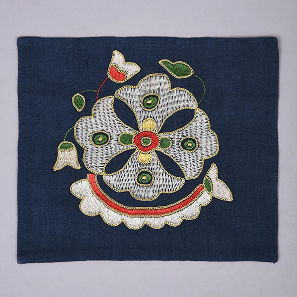 Blue Handloom Pahari Embroidered Cotton Patch