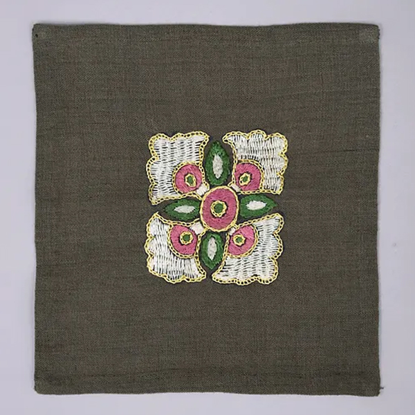 Brown Handloom Pahari Embroidered Cotton Patch
